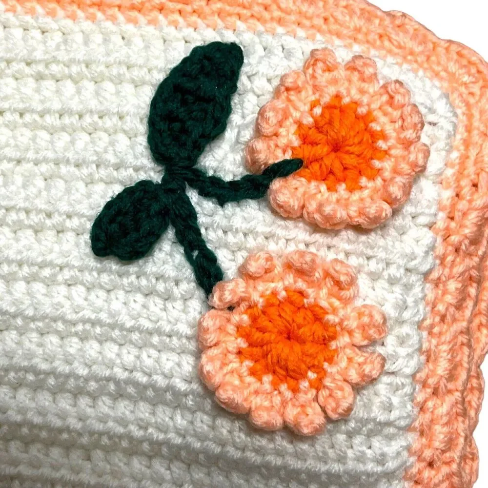 Placemats Crochet Set Of 6 Vintage Orange White Retro 18 X 12 Country Kitsch